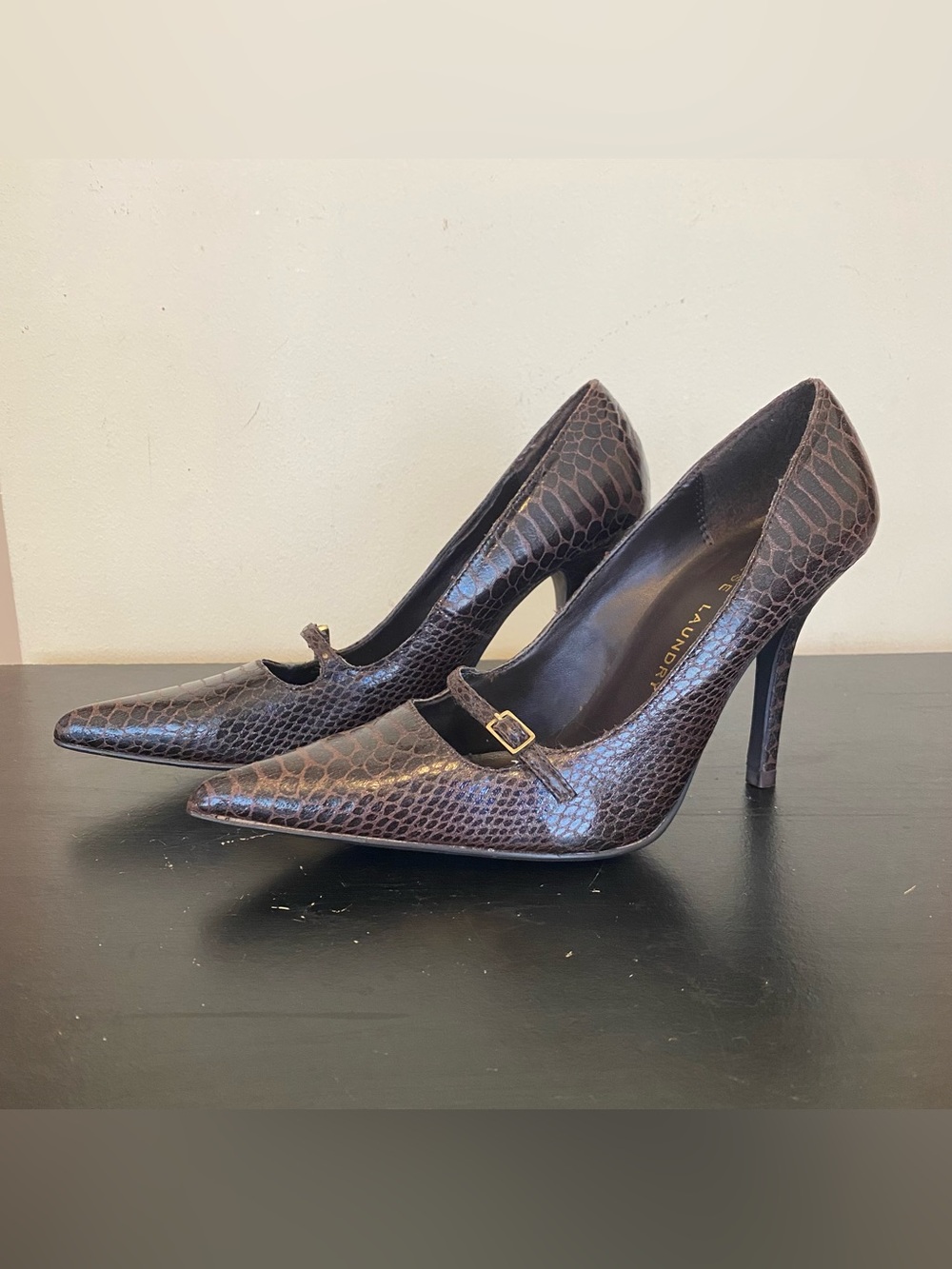Chinese Laundry Brown Snakeskin-Embossed Stiletto Pumps Pointed Toe Women’s 7.5